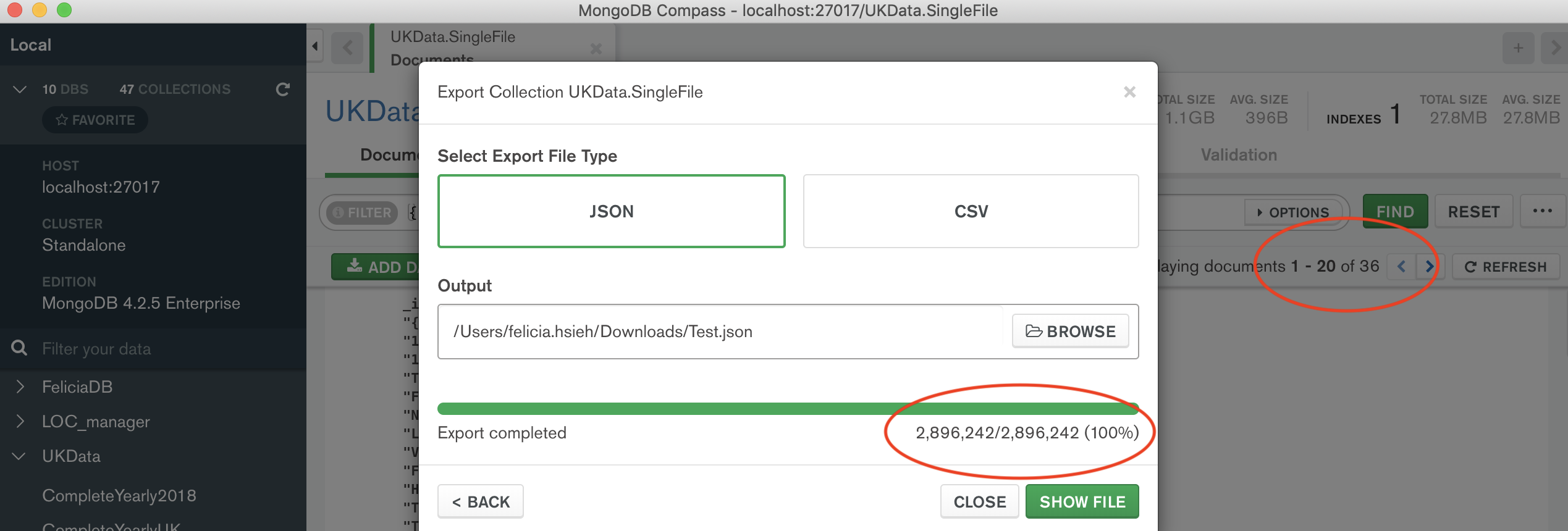 mongodb compass export aggregation results